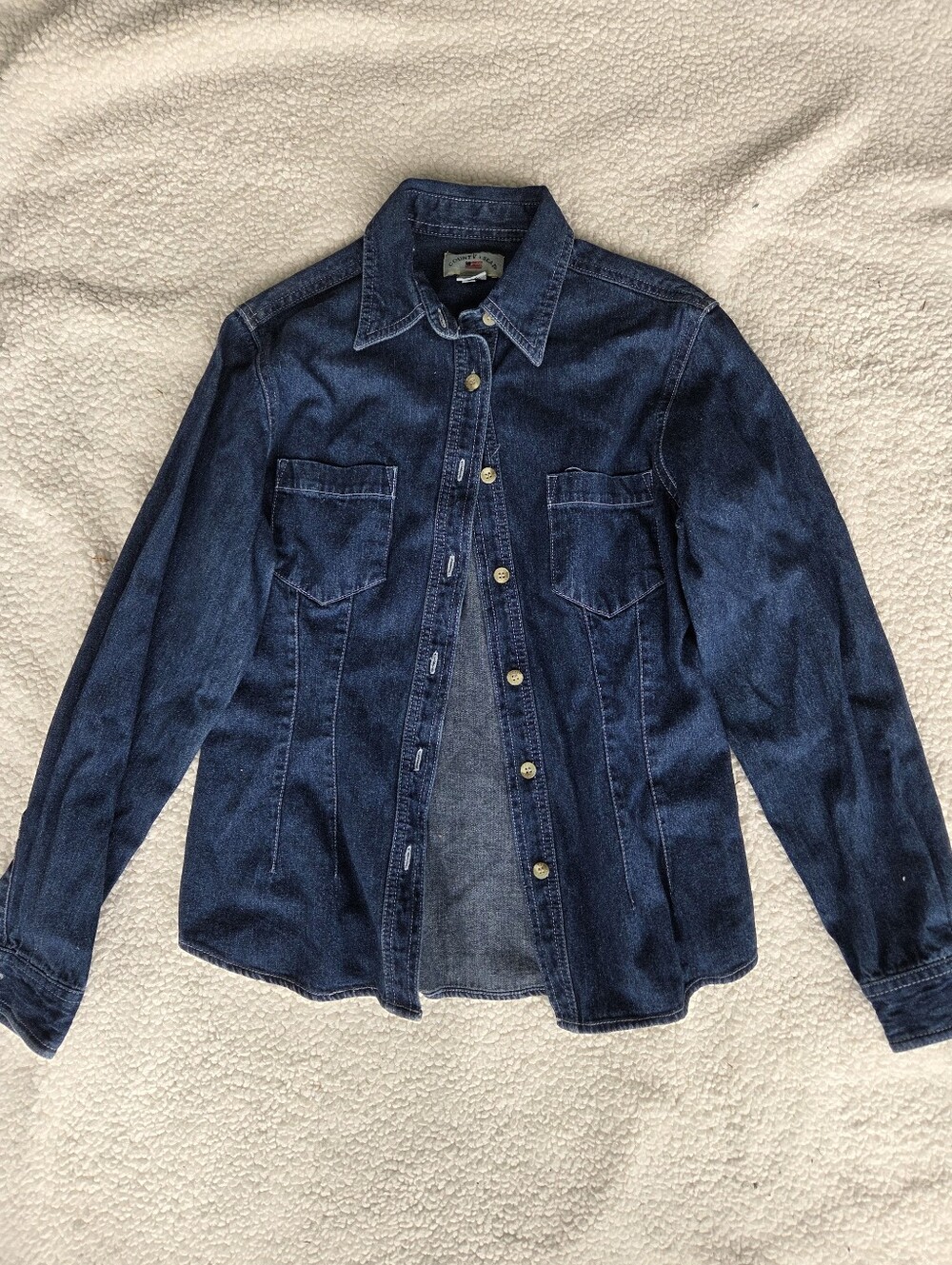 County Seat small denim fitted button-down shirt Y2K